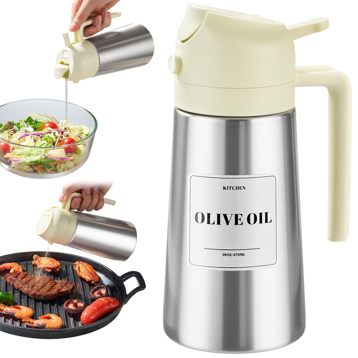 2-in-1 Stainless Steel Oil Dispenser Bottle