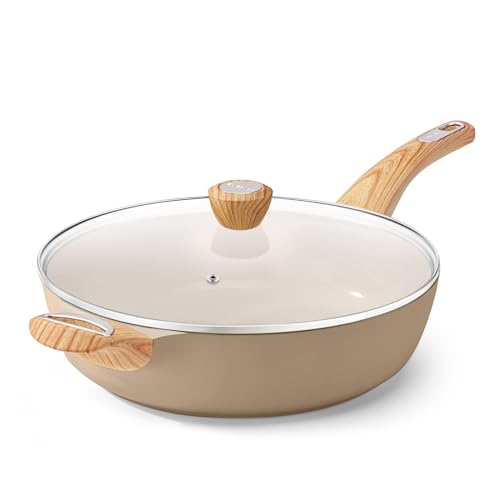 SENSARTE Ceramic Nonstick Frying Pan Skillet with Lid, Large Deep Frying Pan, Saute Pan, Induction Pan, Healthy Non Toxic Cooking Pan with Helper Handle, PFOA PFAS PTFE PFOS Free