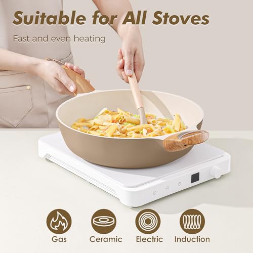 SENSARTE Ceramic Nonstick Frying Pan Skillet with Lid, Large Deep Frying Pan, Saute Pan, Induction Pan, Healthy Non Toxic Cooking Pan with Helper Handle, PFOA PFAS PTFE PFOS Free