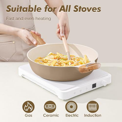 SENSARTE Ceramic Nonstick Frying Pan Skillet with Lid, Large Deep Frying Pan, Saute Pan, Induction Pan, Healthy Non Toxic Cooking Pan with Helper Handle, PFOA PFAS PTFE PFOS Free