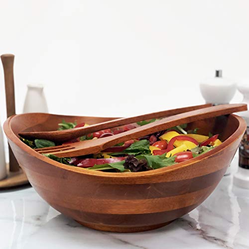Woodard & Charles Wood Wave Salad Serving Bowl with Servers