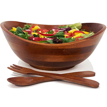 Woodard & Charles Wood Wave Salad Serving Bowl with Servers