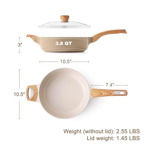 SENSARTE Ceramic Nonstick Frying Pan Skillet with Lid, Large Deep Frying Pan, Saute Pan, Induction Pan, Healthy Non Toxic Cooking Pan with Helper Handle, PFOA PFAS PTFE PFOS Free