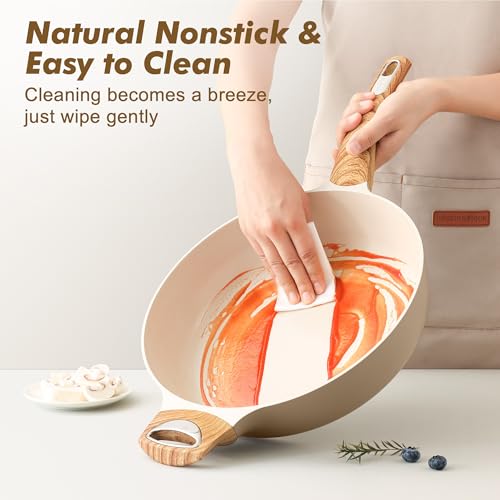 SENSARTE Ceramic Nonstick Frying Pan Skillet with Lid, Large Deep Frying Pan, Saute Pan, Induction Pan, Healthy Non Toxic Cooking Pan with Helper Handle, PFOA PFAS PTFE PFOS Free