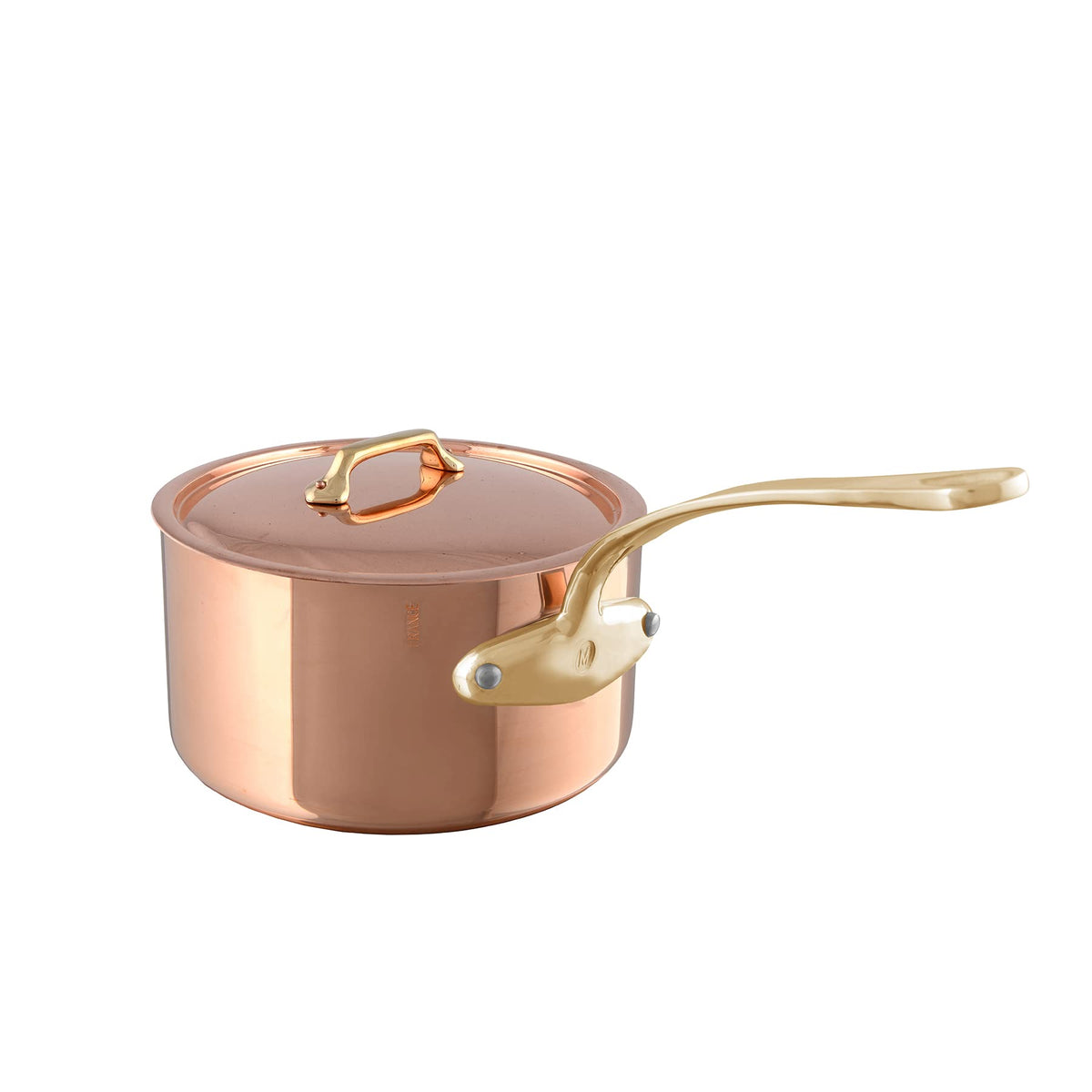 Polished Copper Saucepan with Lid & Brass Handles