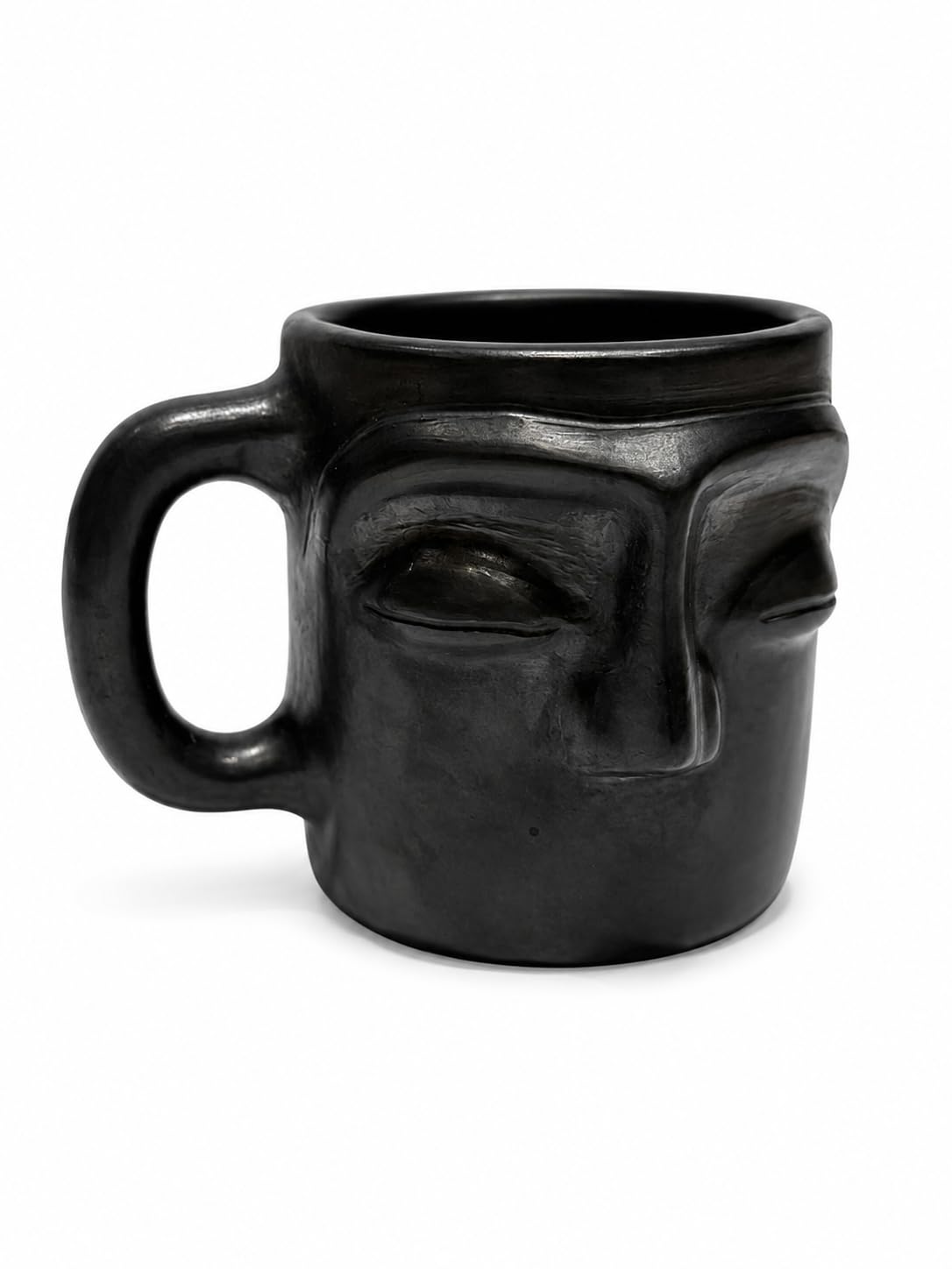 Black Clay Decorative Mug with Sculpted Face Design