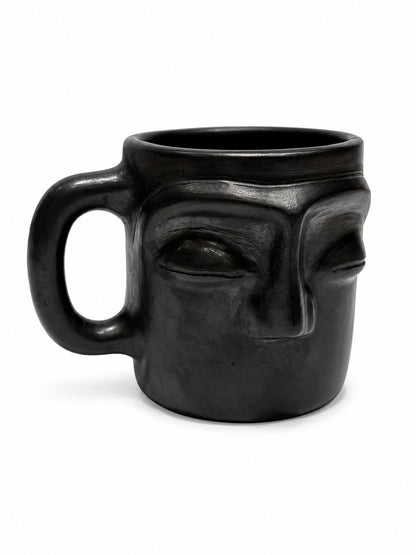 Black Clay Decorative Mug with Sculpted Face Design