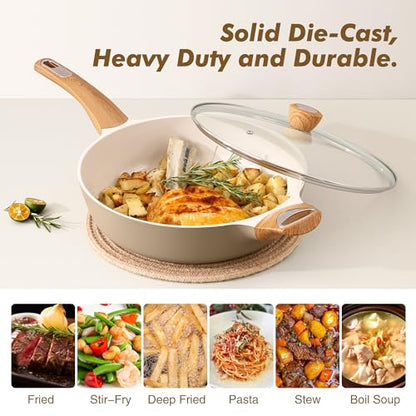 SENSARTE Ceramic Nonstick Frying Pan Skillet with Lid, Large Deep Frying Pan, Saute Pan, Induction Pan, Healthy Non Toxic Cooking Pan with Helper Handle, PFOA PFAS PTFE PFOS Free