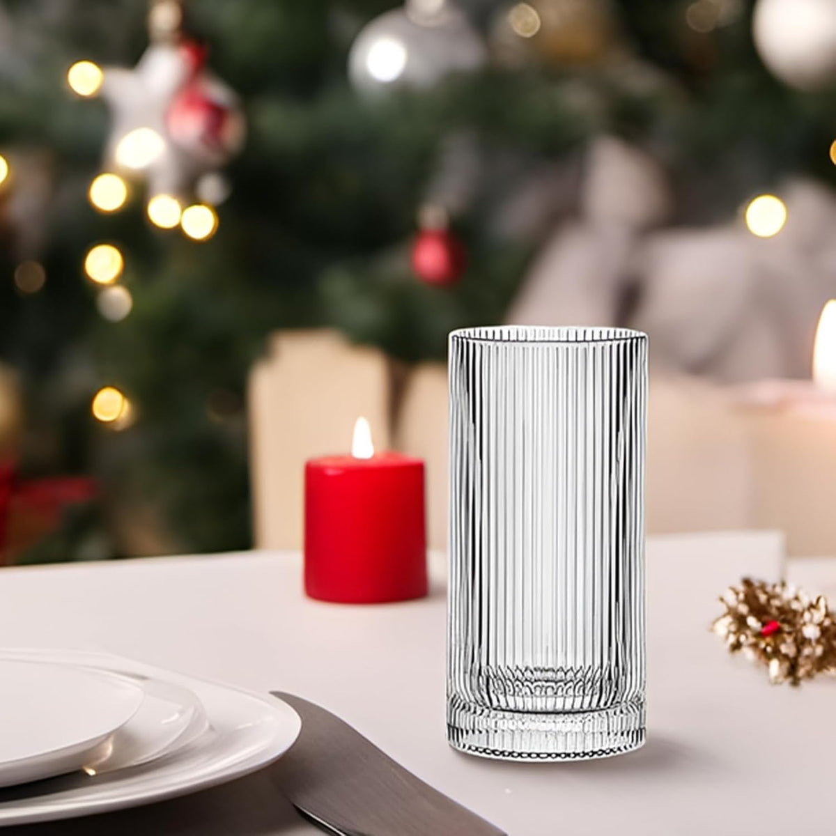 16 oz Ribbed Highball Glass Set - 4 Piece