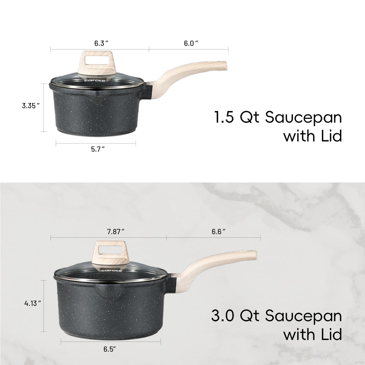 Nonstick Saucepan Set with Lids - 1.5 & 3 Quart
