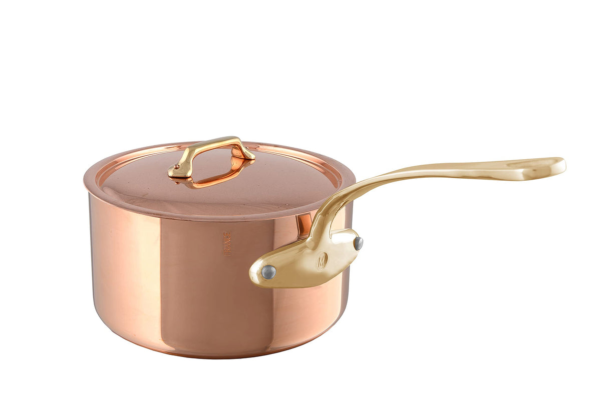 Polished Copper Saucepan with Lid & Brass Handles