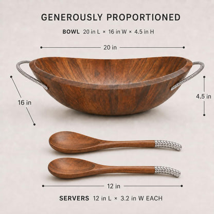 Acacia Wood Salad Bowl with Servers - 3 Piece
