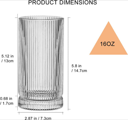 16 oz Ribbed Highball Glass Set - 4 Piece