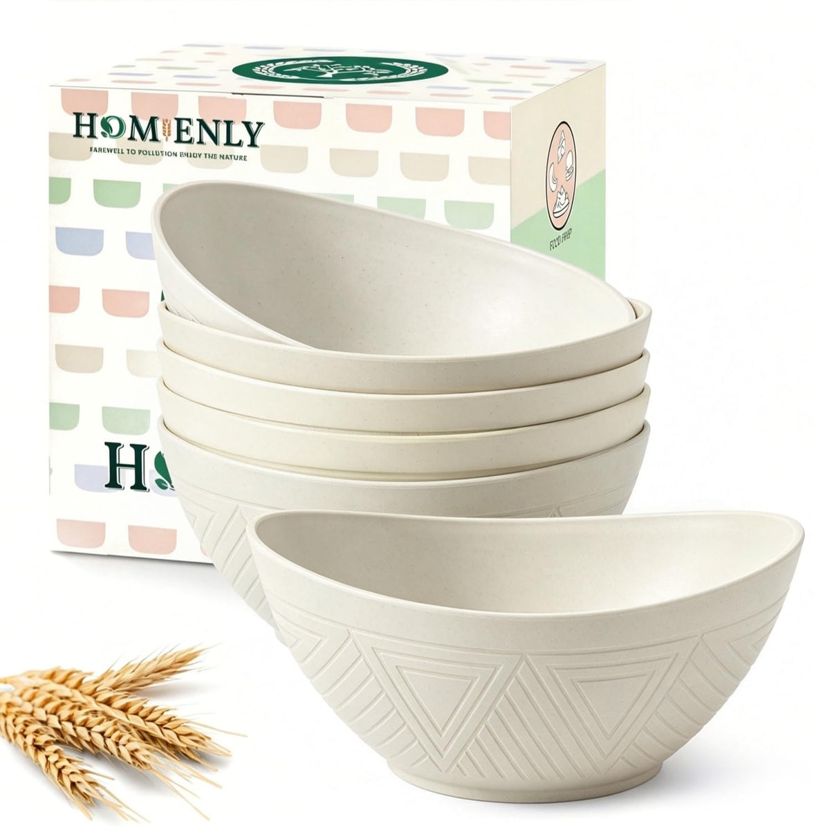 Large Wheat Straw Serving Bowls - Set of 6