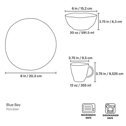 Porcelain Dinnerware Set with Blue Bay Design