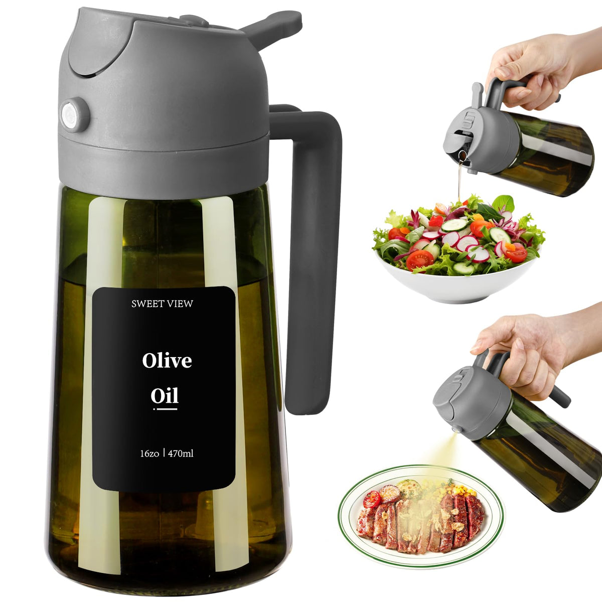 2-in-1 Glass Olive Oil Sprayer & Dispenser