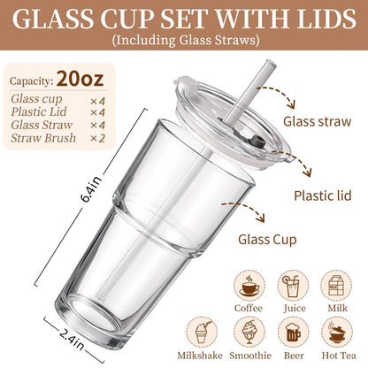 Glass Iced Coffee Tumbler with Lid & Straw