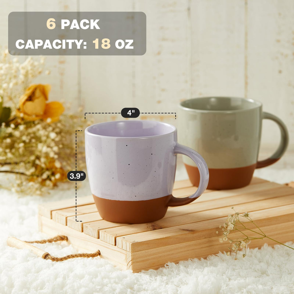 18 oz Ceramic Coffee Mug Set - 6 Piece