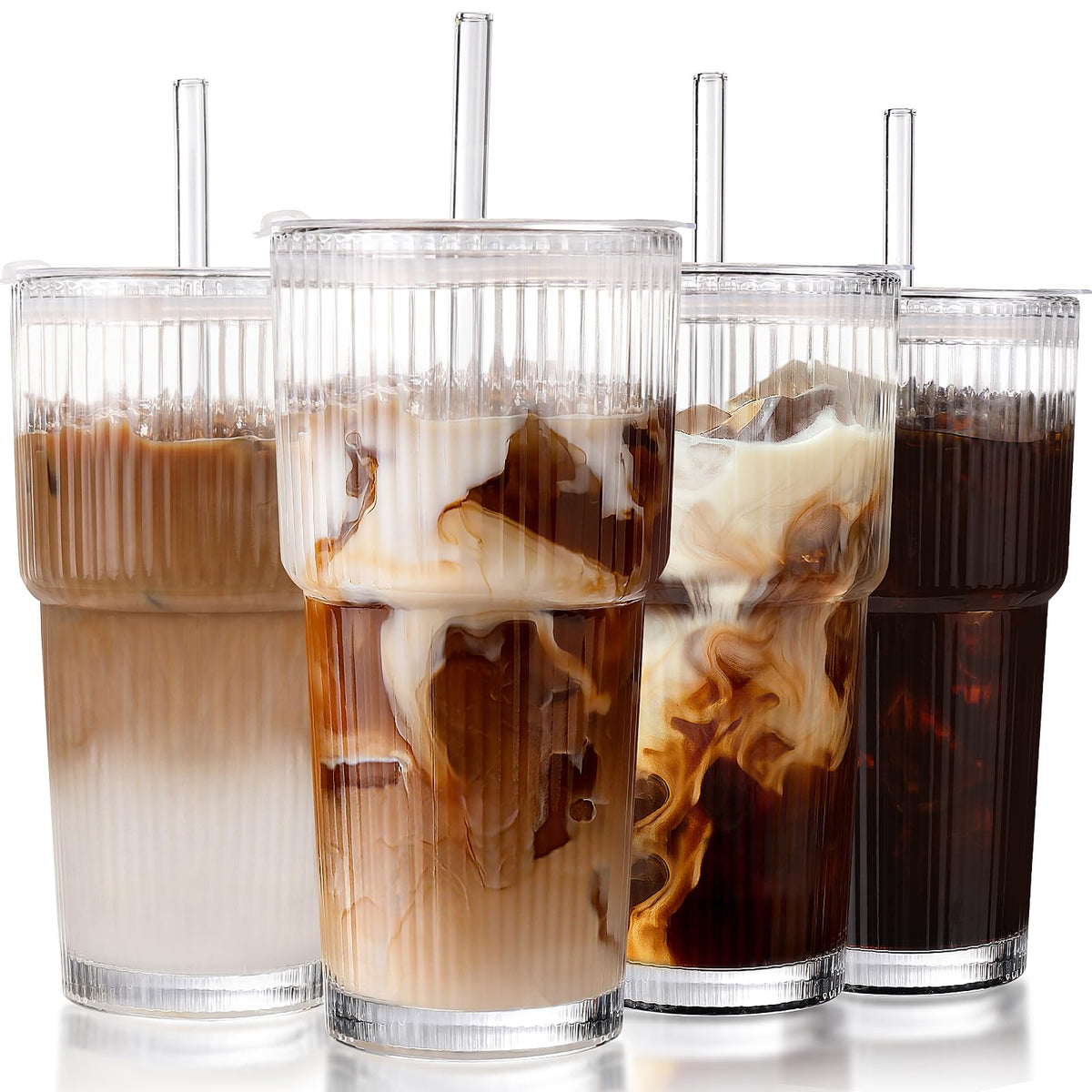 Glass Iced Coffee Tumbler with Lid & Straw