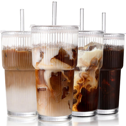 Glass Iced Coffee Tumbler with Lid & Straw