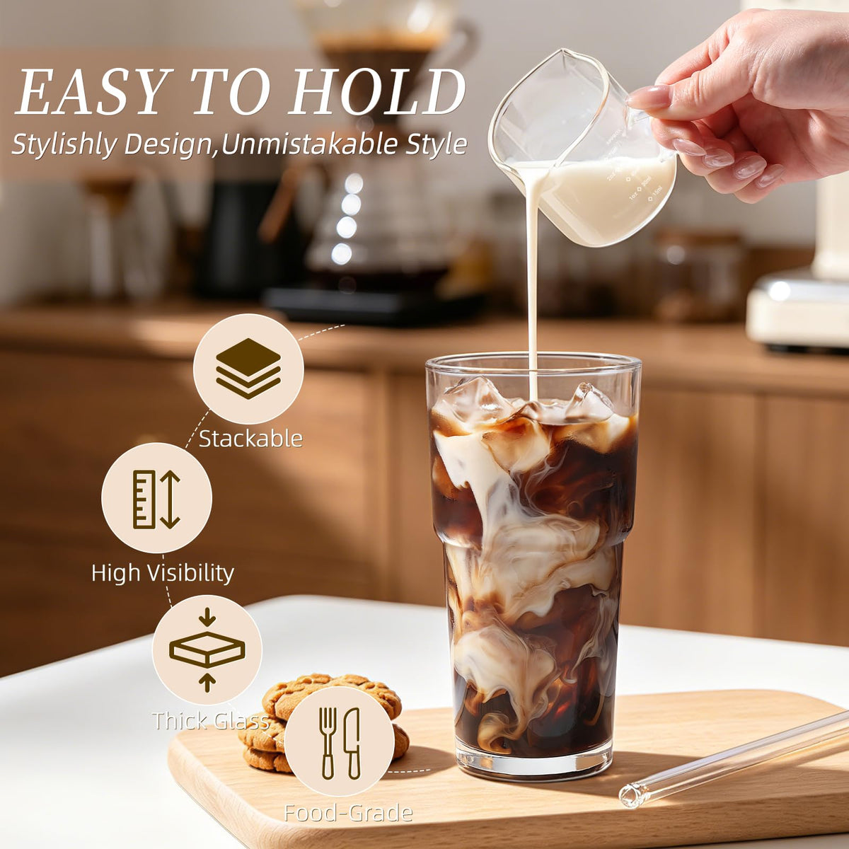 Glass Iced Coffee Tumbler with Lid & Straw