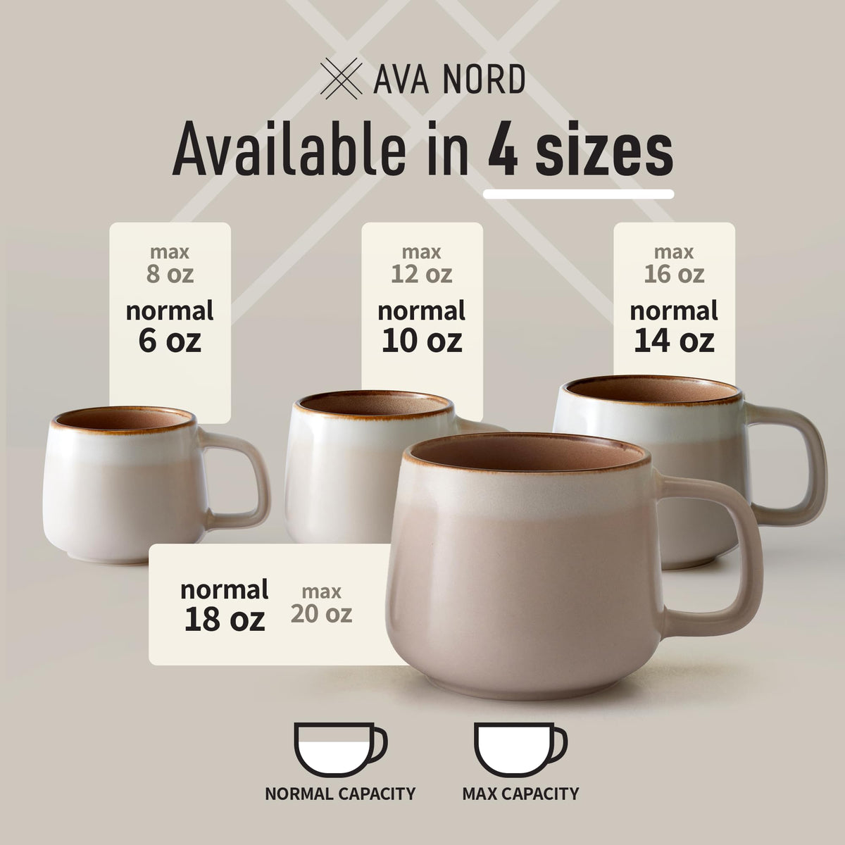 12 oz Ceramic Coffee Mug Set - 4 Piece