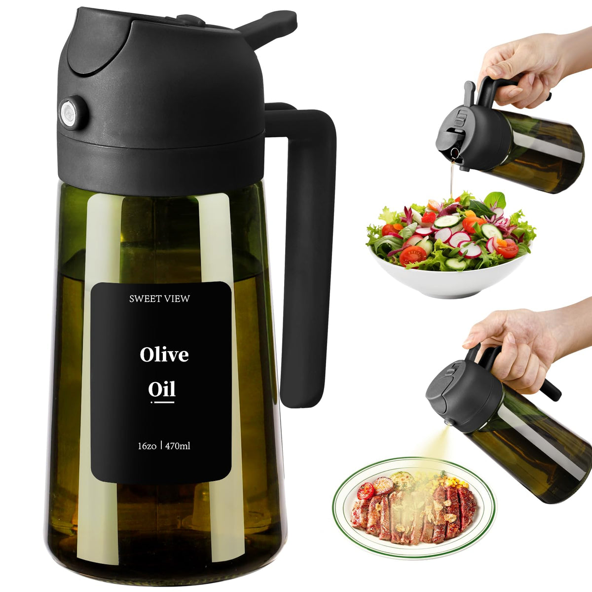 2-in-1 Glass Olive Oil Sprayer & Dispenser