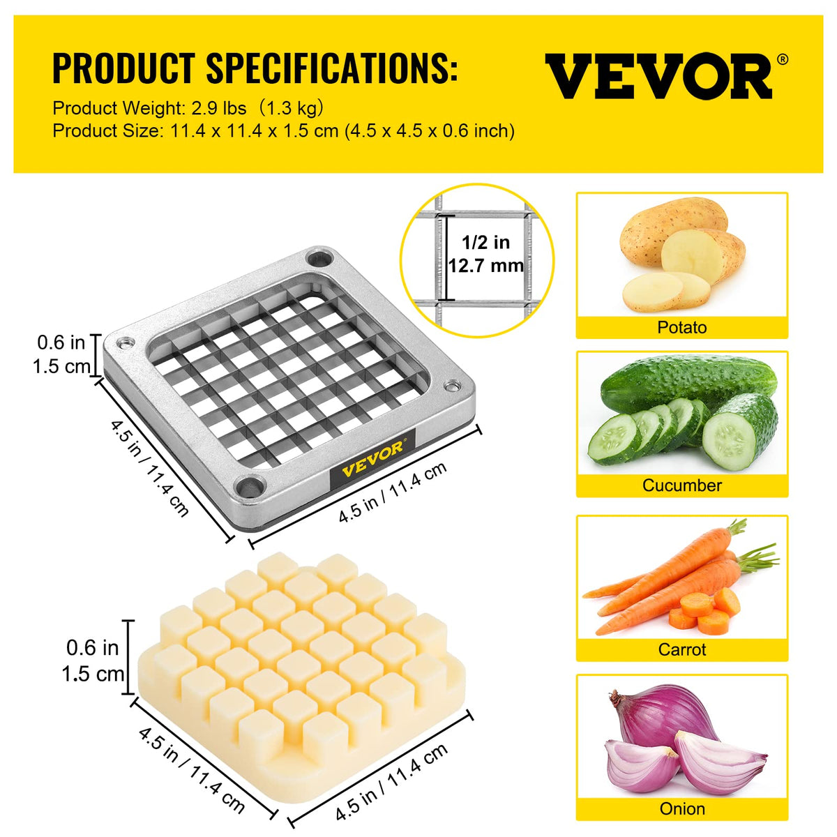 Heavy-Duty Vegetable Chopper with 4 Blade Sizes