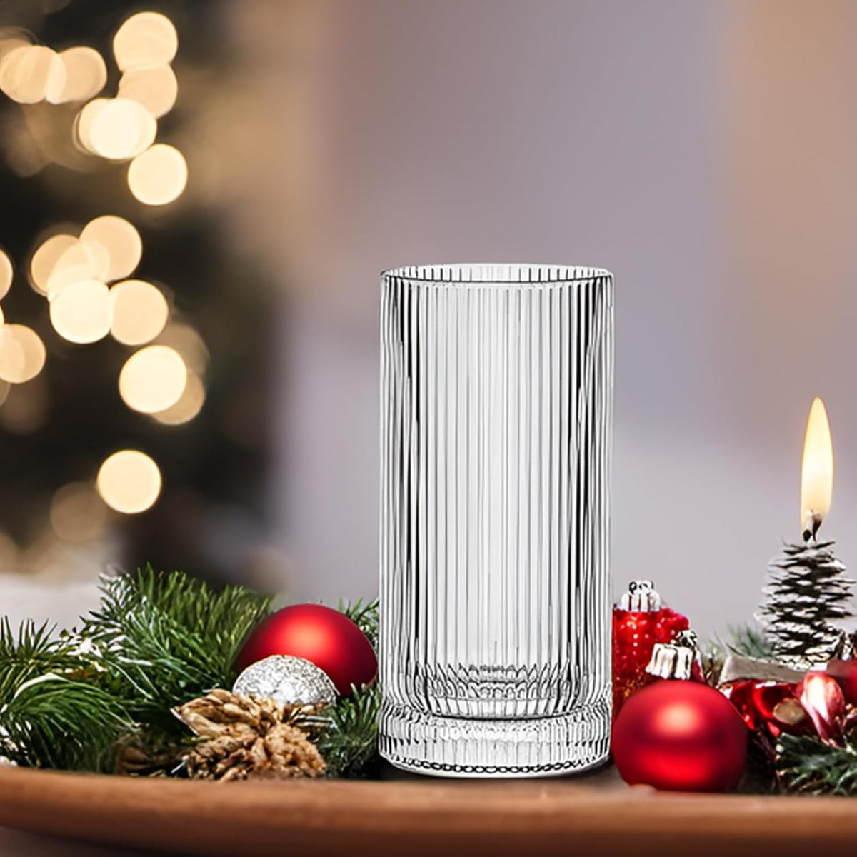 16 oz Ribbed Highball Glass Set - 4 Piece