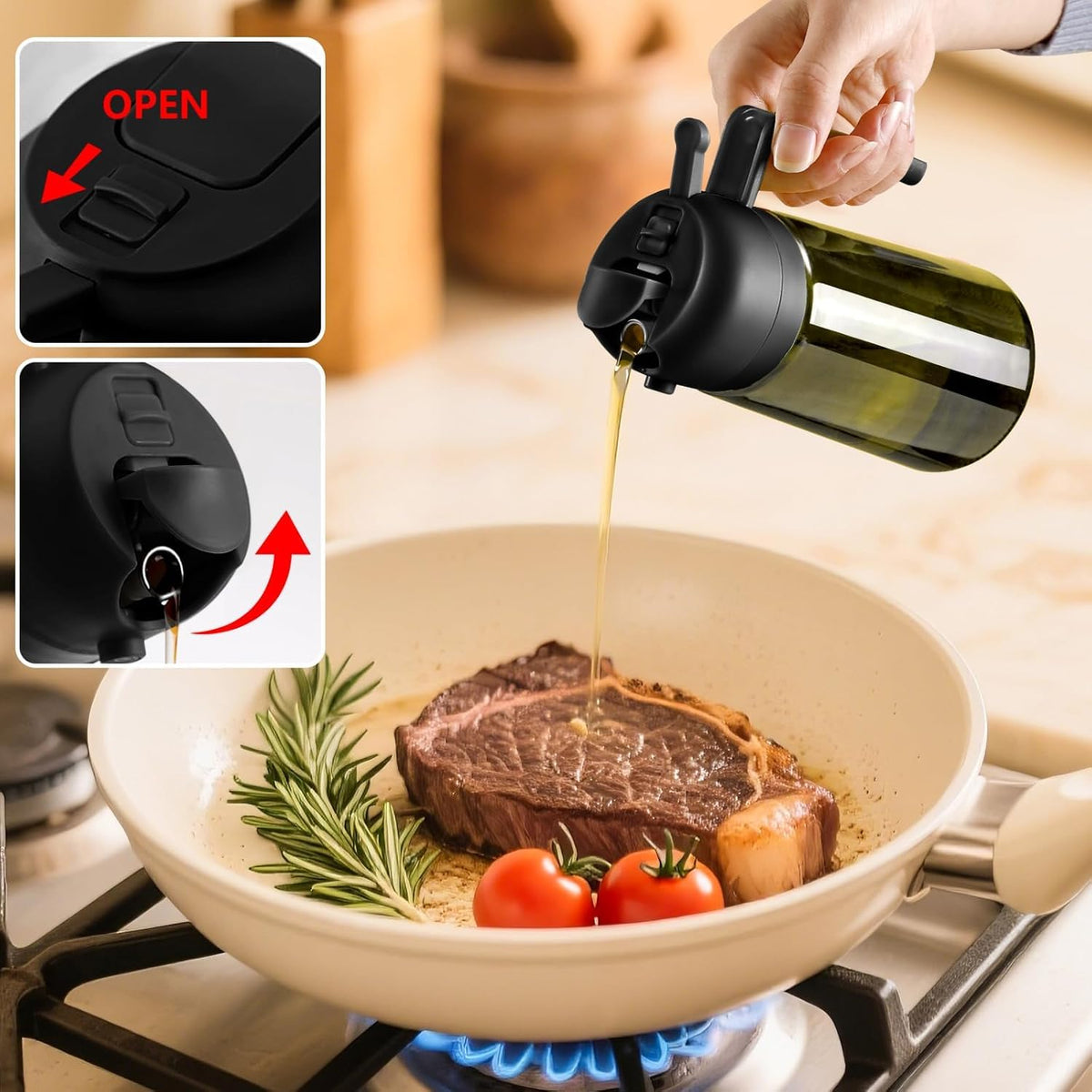 2-in-1 Glass Olive Oil Sprayer & Dispenser
