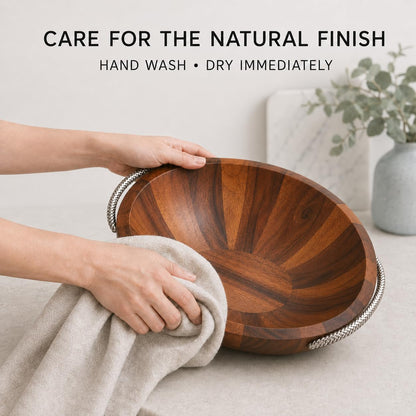 Acacia Wood Salad Bowl with Servers - 3 Piece
