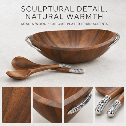 Acacia Wood Salad Bowl with Servers - 3 Piece