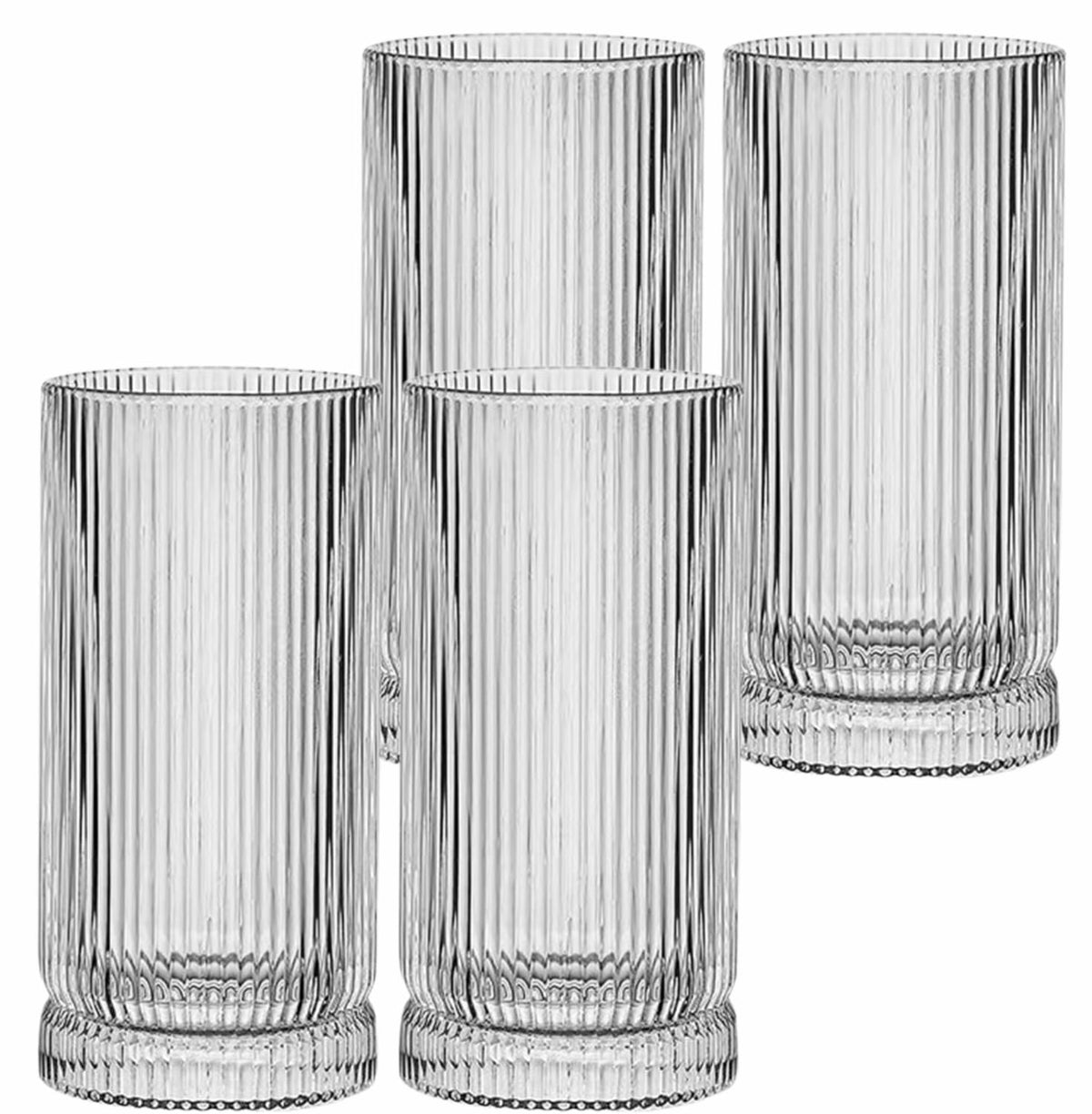 16 oz Ribbed Highball Glass Set - 4 Piece