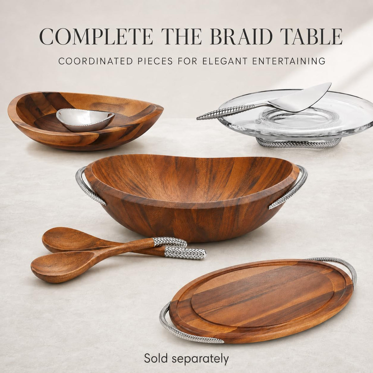 Acacia Wood Salad Bowl with Servers - 3 Piece