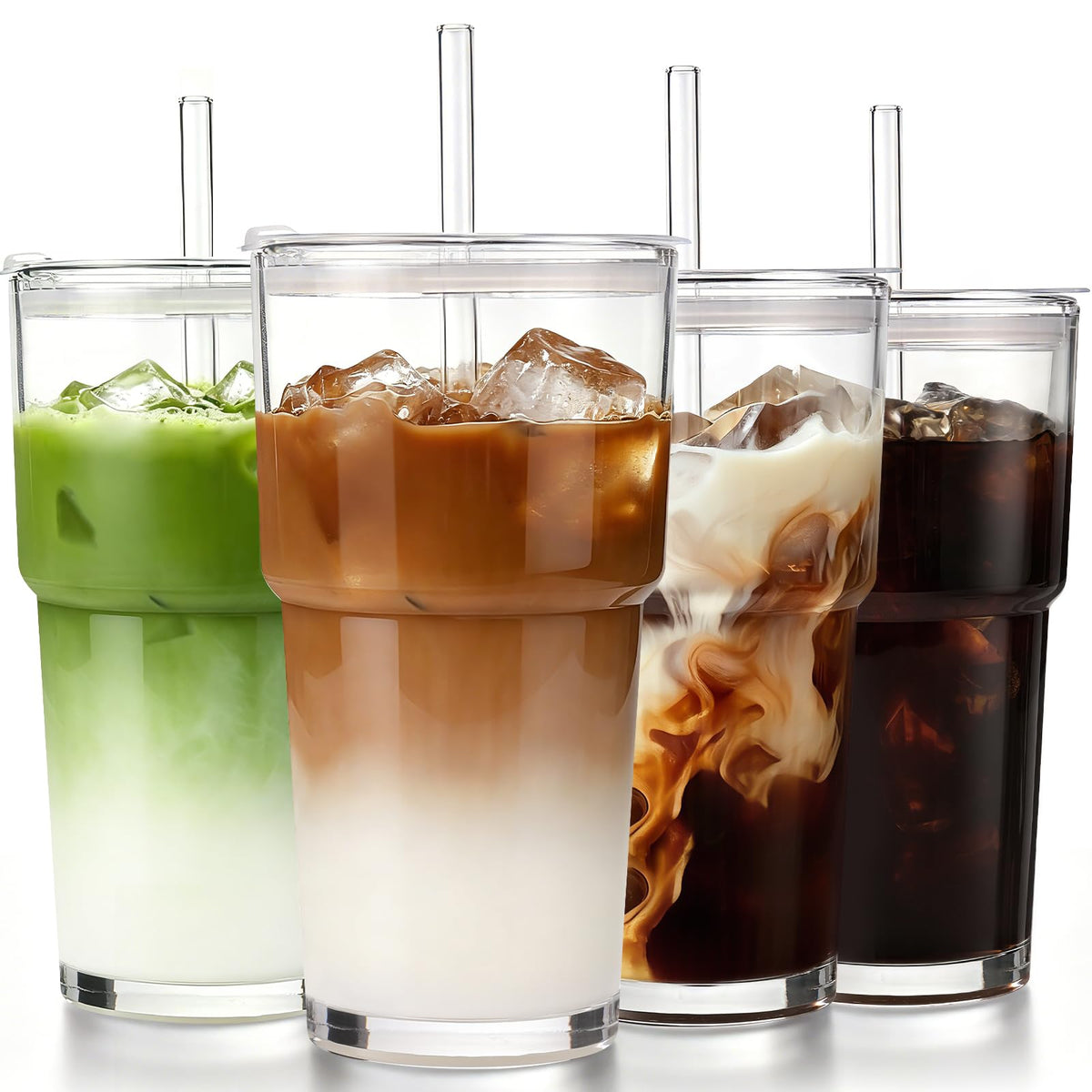Glass Iced Coffee Tumbler with Lid & Straw