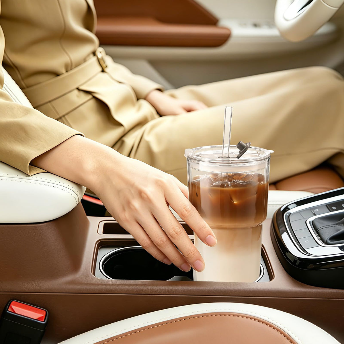Glass Iced Coffee Tumbler with Lid & Straw