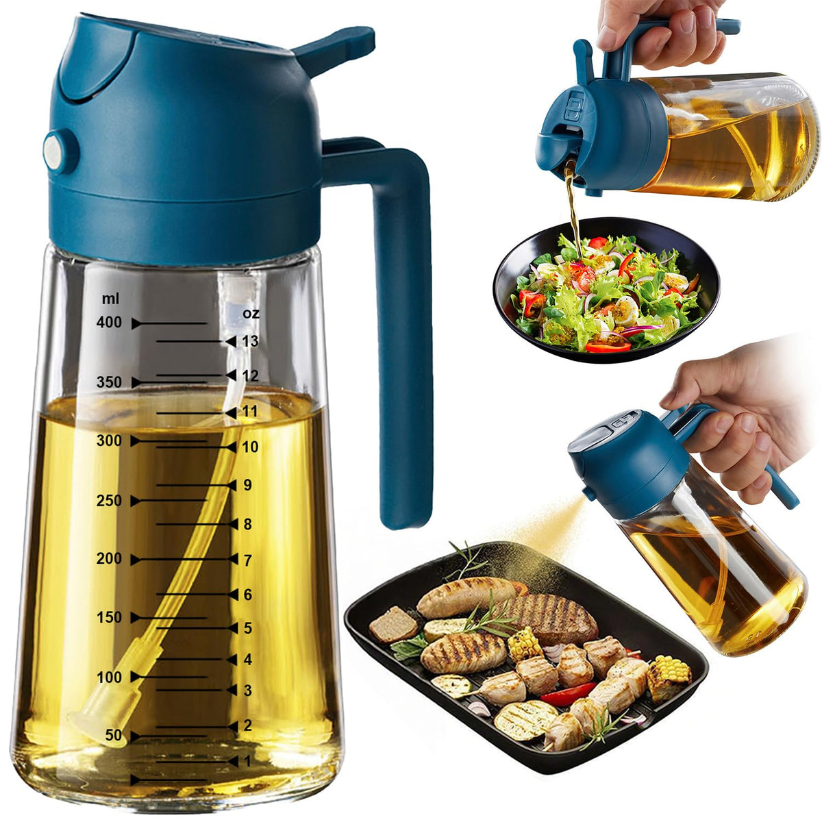 2-in-1 Glass Olive Oil Sprayer & Dispenser