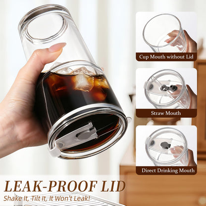 Glass Iced Coffee Tumbler with Lid & Straw