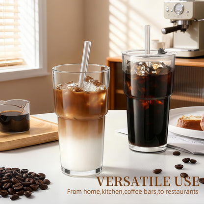 Glass Iced Coffee Tumbler with Lid & Straw