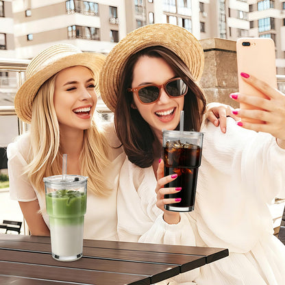 Glass Iced Coffee Tumbler with Lid & Straw