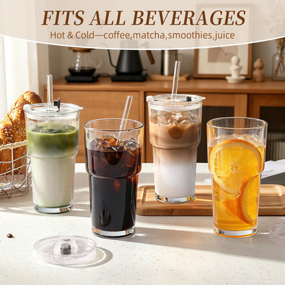 Glass Iced Coffee Tumbler with Lid & Straw