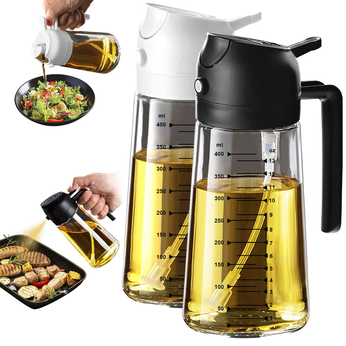 2-in-1 Glass Olive Oil Sprayer & Dispenser