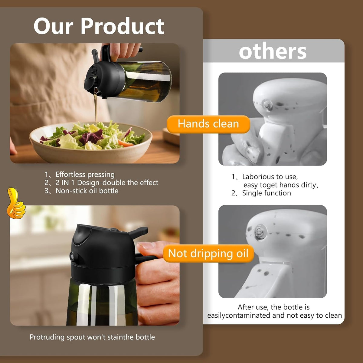 2-in-1 Glass Olive Oil Sprayer & Dispenser