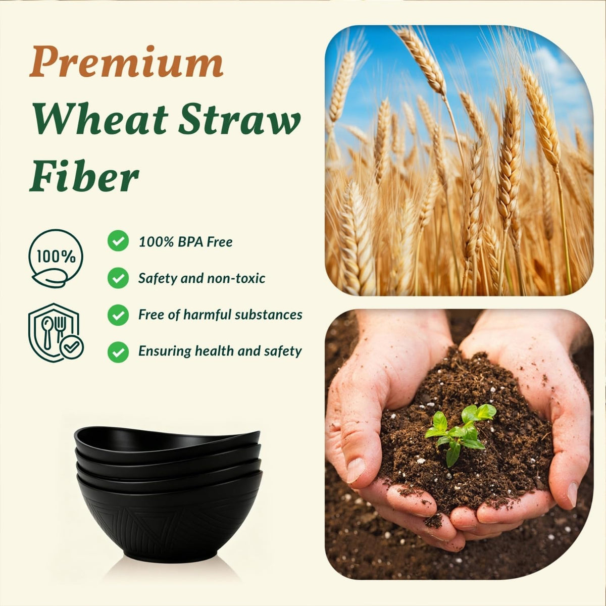 Large Wheat Straw Serving Bowls - Set of 6