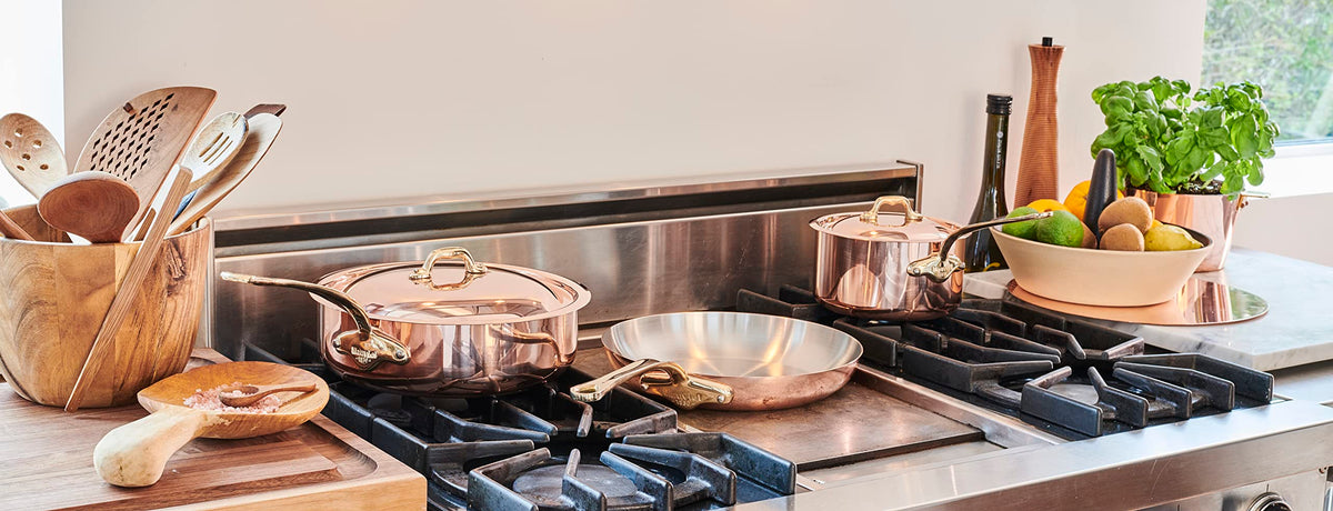 Polished Copper Saucepan with Lid & Brass Handles