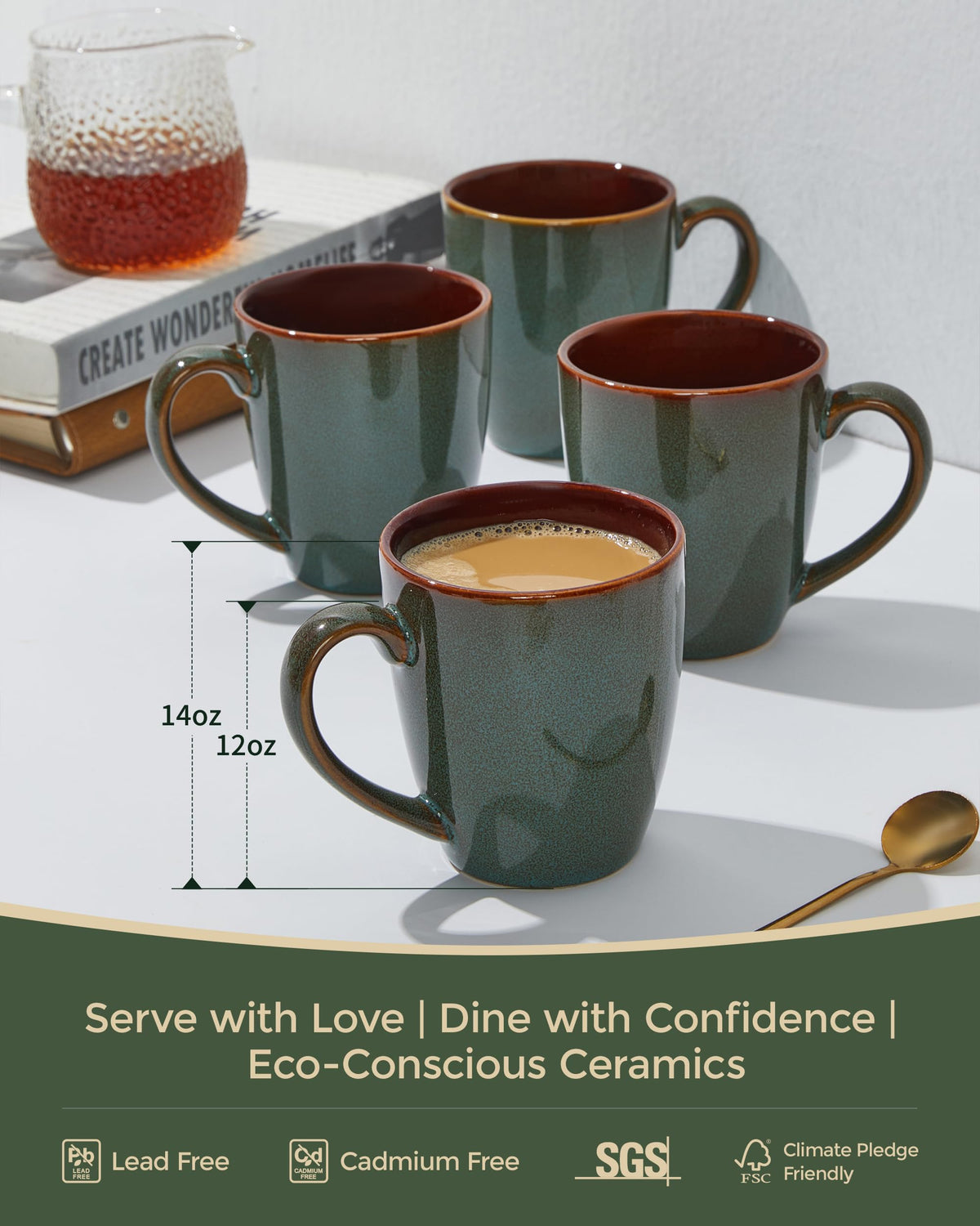 14 oz Ceramic Coffee Mug Set - 4 Piece