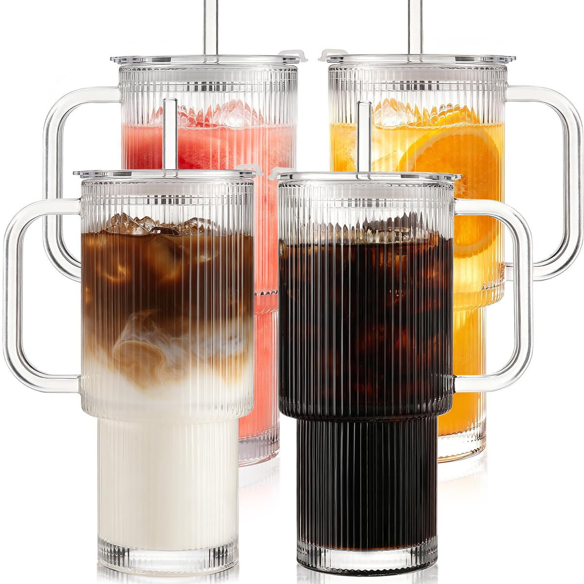 Glass Iced Coffee Tumbler with Lid & Straw