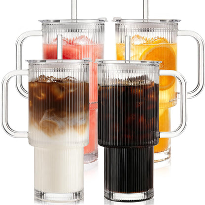 Glass Iced Coffee Tumbler with Lid & Straw