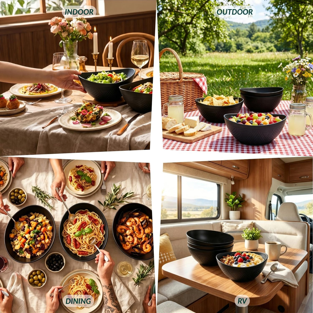 Large Wheat Straw Serving Bowls - Set of 6