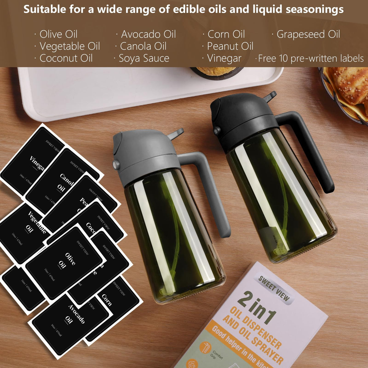 2-in-1 Glass Olive Oil Sprayer & Dispenser